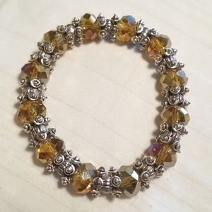 Silver Amber Glass Bead Bracelet